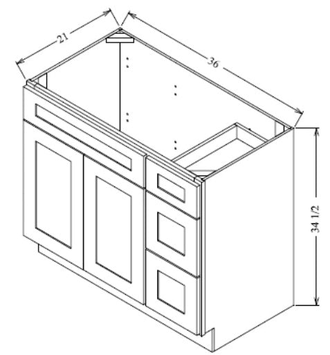 VANITY SINK COMBO -DRAWERS RIGHT - Shaker White