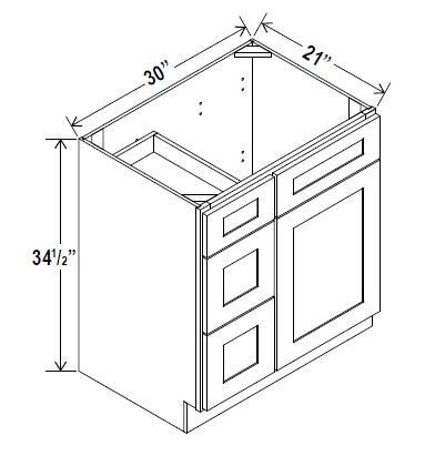 VANITY SINK COMBO -DRAWERS RIGHT - Charleston Saddle