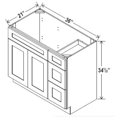 VANITY SINK COMBO -DRAWERS LEFT - Charleston Antique White